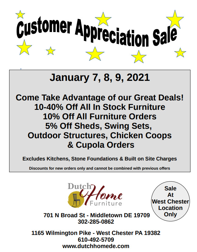 customer appreciation sale dutch home furniture westtown amish market