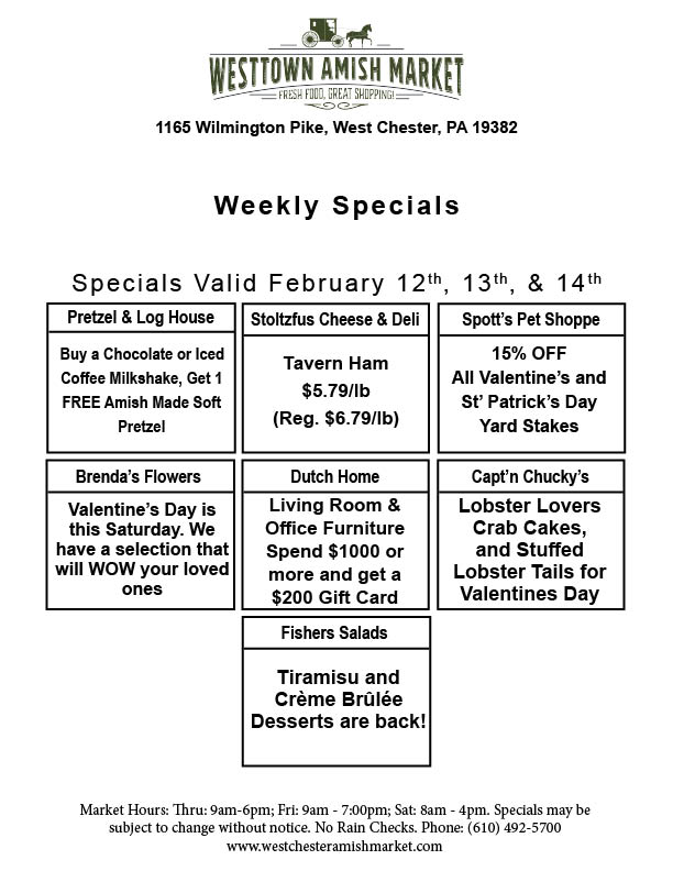 Westtown Market Weekly Specials feb 12 13 14 2026